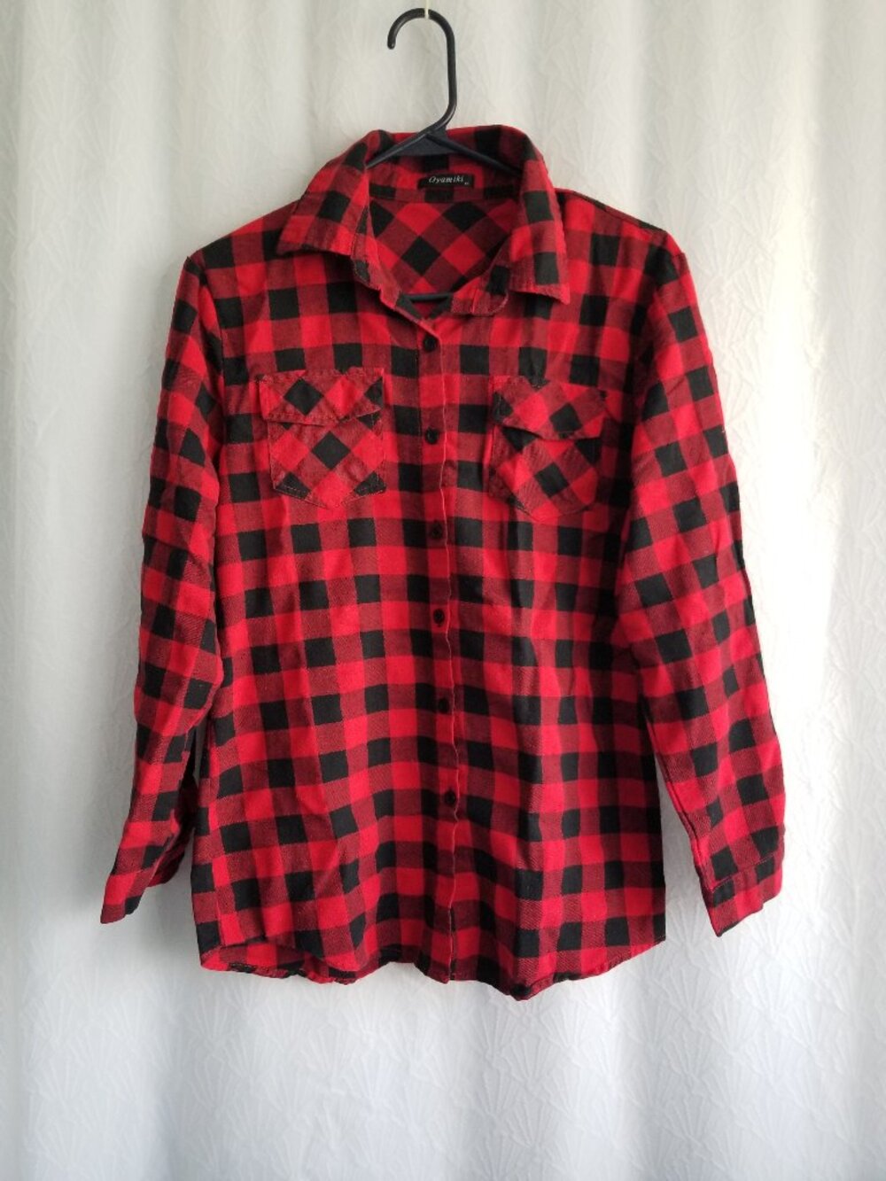 Oyamiki Buffalo Check Flannel Shirt Cowgirl Red Black Medium